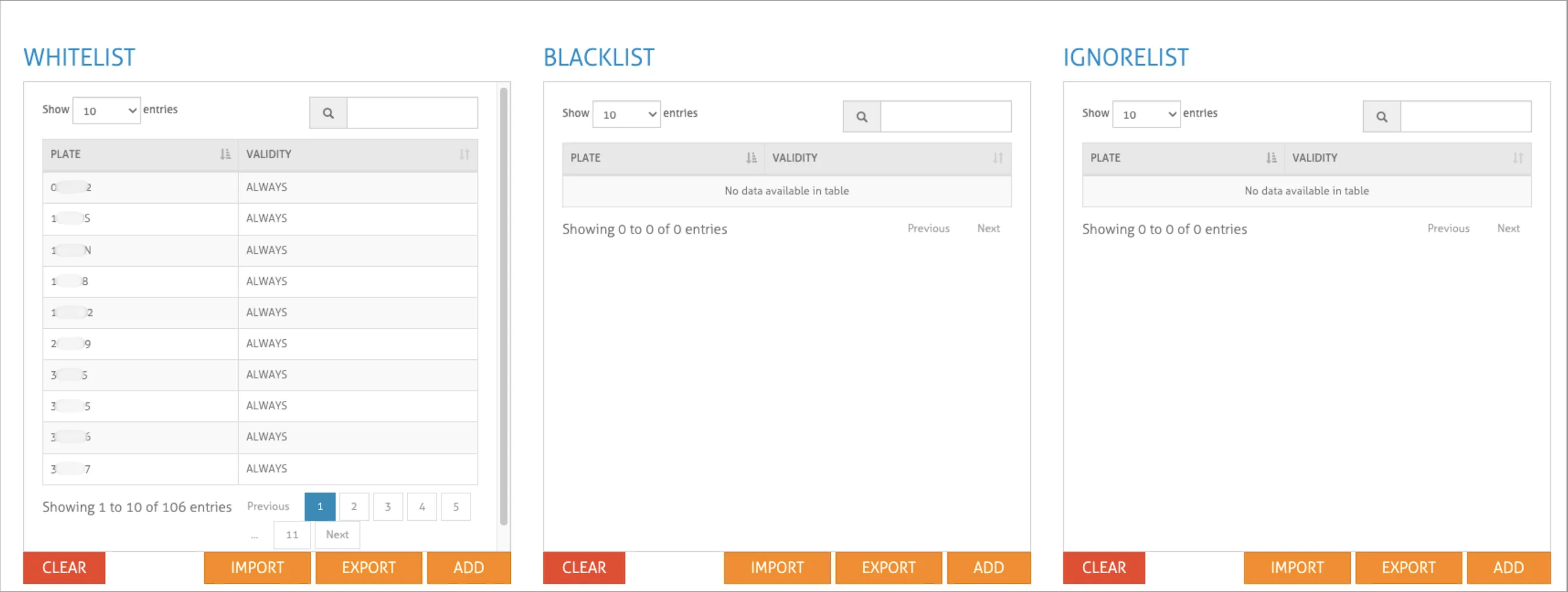 Figure 12: Example of physical access whitelist / blacklist