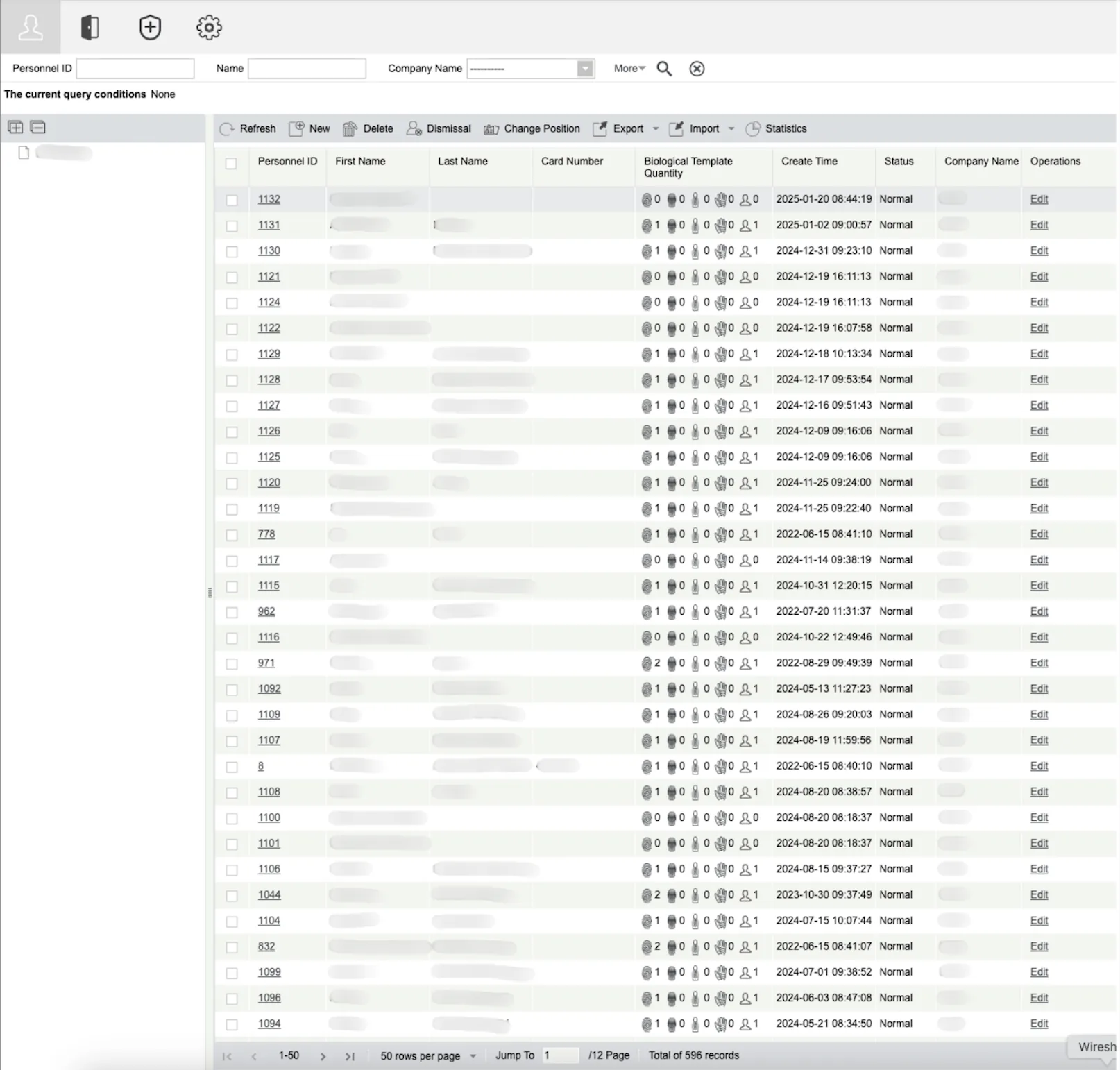 Figure 8: List of employee data with biometrics and personal information