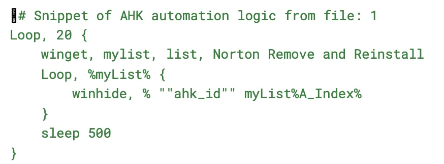 AutoHotkey used to automate Norton removal