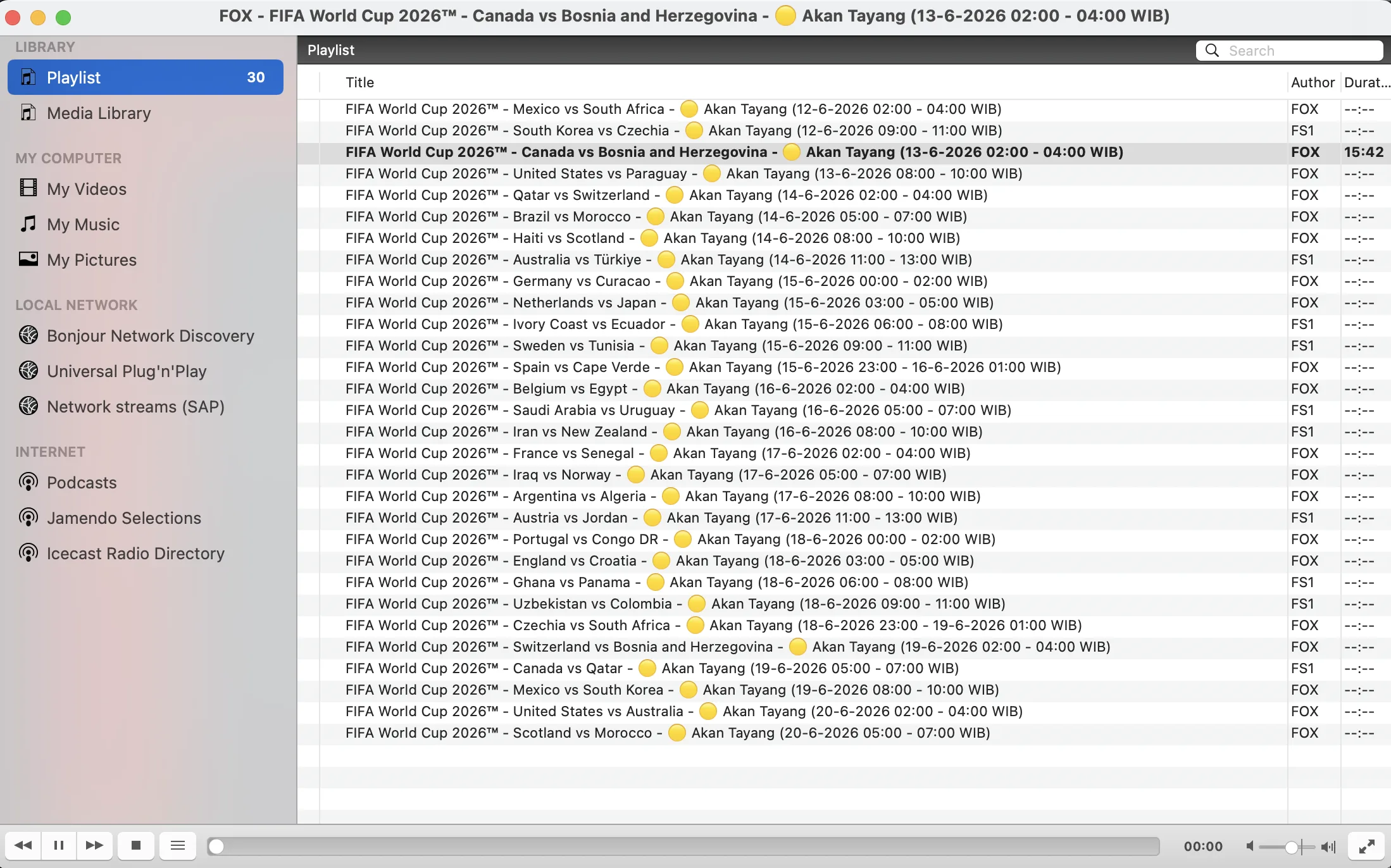 Example of a working IPTV Stream using FOX for the FIFA World Cup 2026
